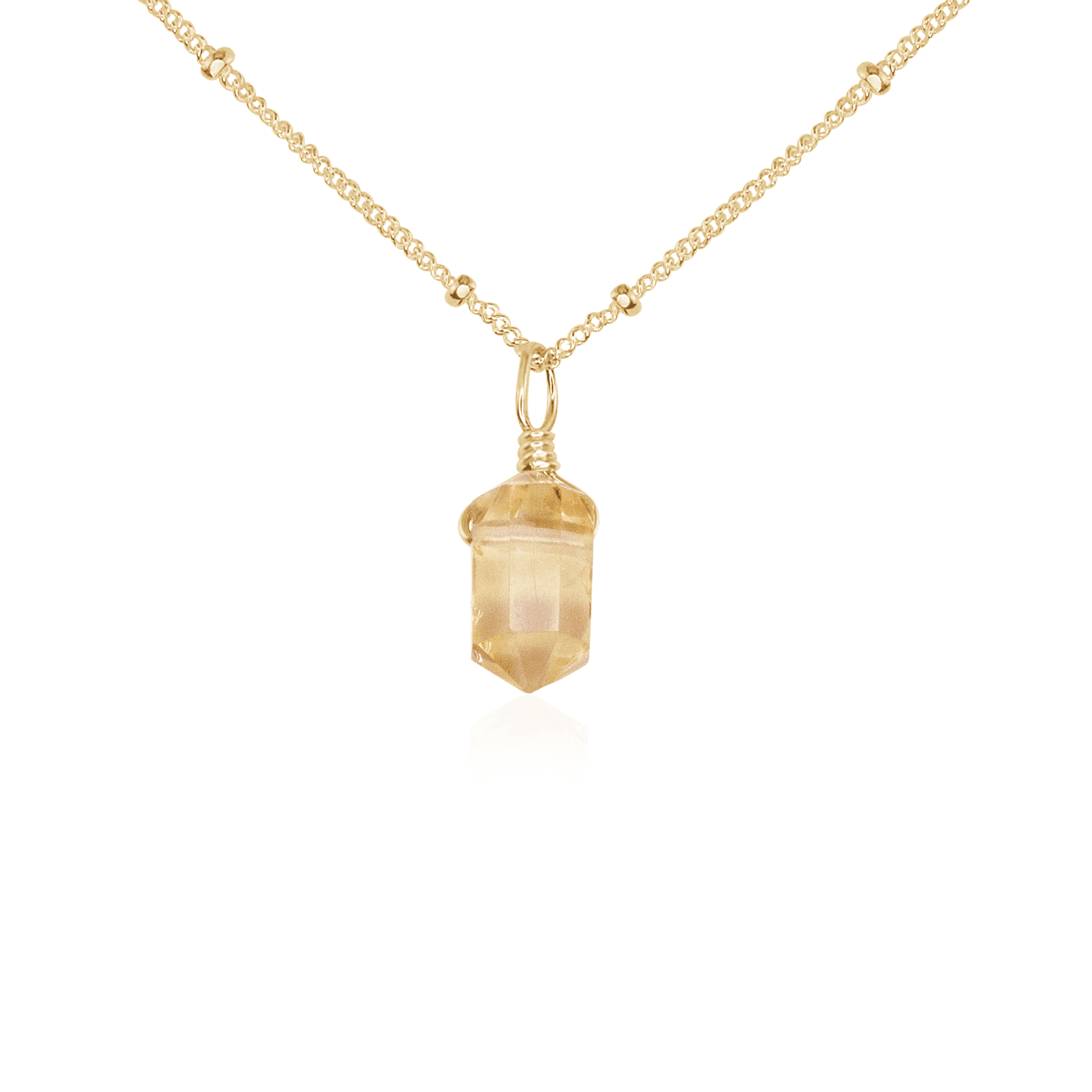 Mini Double Terminated Citrine Crystal Point Pendant Necklace - Mini Double Terminated Citrine Crystal Point Pendant Necklace - 14k Gold Fill / Satellite - Luna Tide Handmade Crystal Jewellery