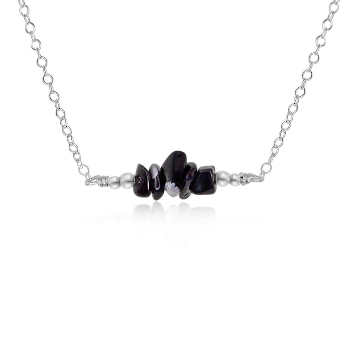 Obsidian Chip Bead Bar Necklace - Obsidian Chip Bead Bar Necklace - Sterling Silver - Luna Tide Handmade Crystal Jewellery