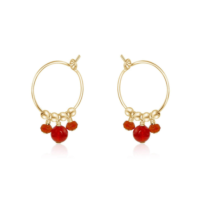 Orange Carnelian Gemstone Bead Drop Hoop Earrings - Orange Carnelian Gemstone Bead Drop Hoop Earrings - 14k Gold Fill - Luna Tide Handmade Crystal Jewellery