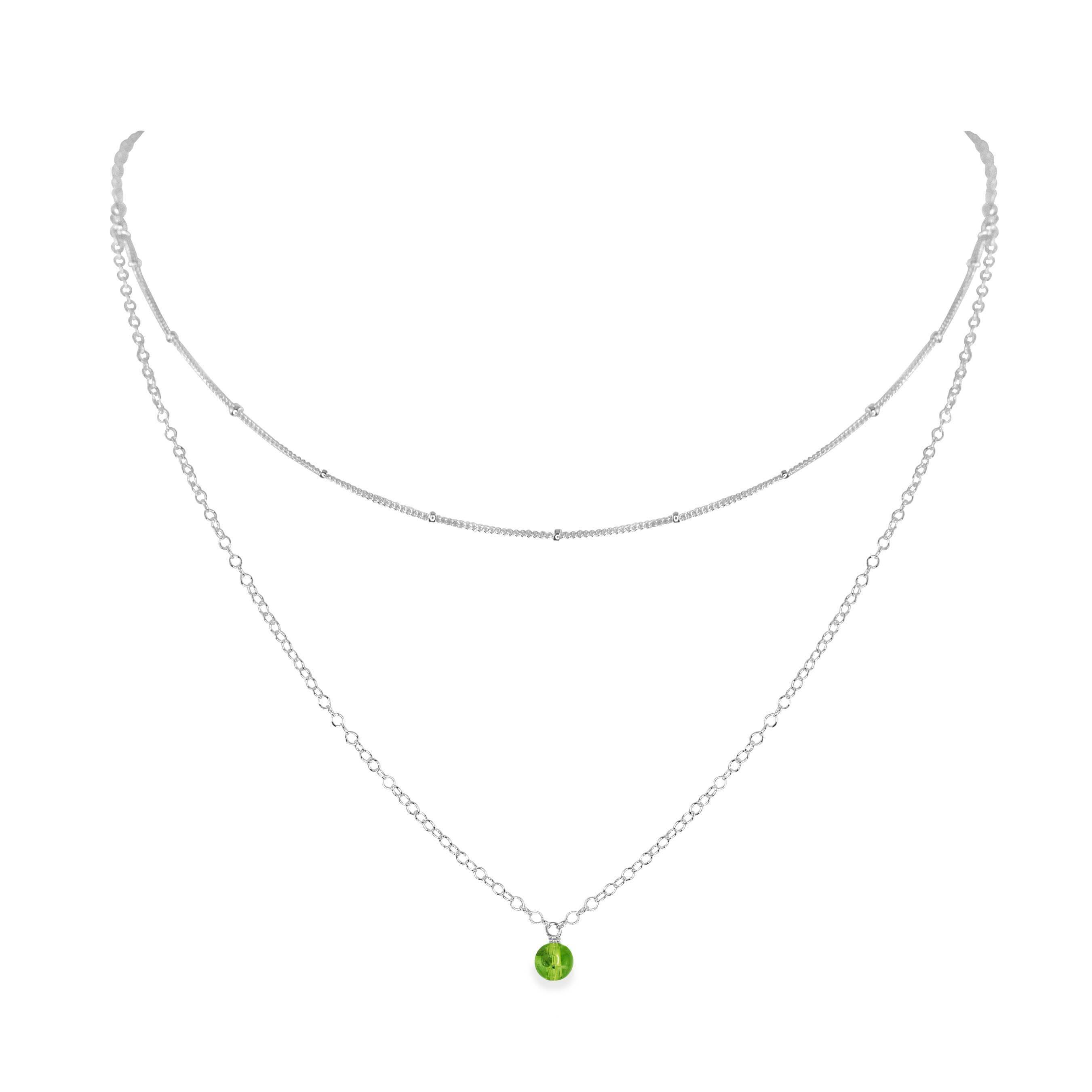 Peridot Gemstone Chain Layered Choker Necklace - Peridot Gemstone Chain Layered Choker Necklace - Sterling Silver - Luna Tide Handmade Crystal Jewellery