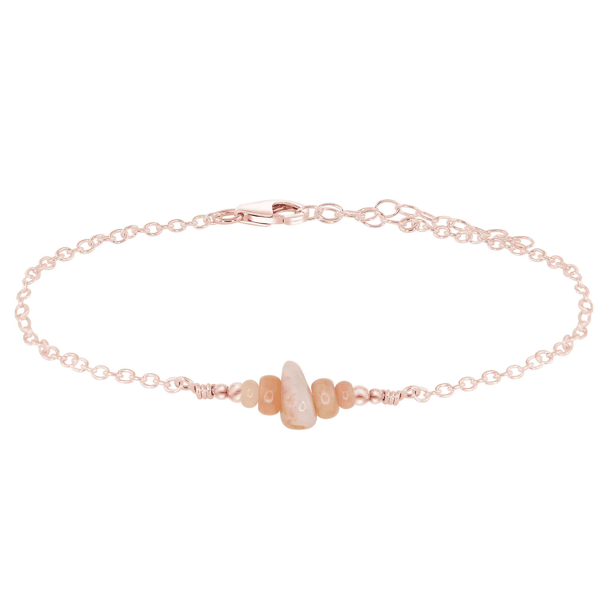 Pink Peruvian opal Chip Bead Bar Anklet - Pink Peruvian opal Chip Bead Bar Anklet - 14k Rose Gold Fill - Luna Tide Handmade Crystal Jewellery