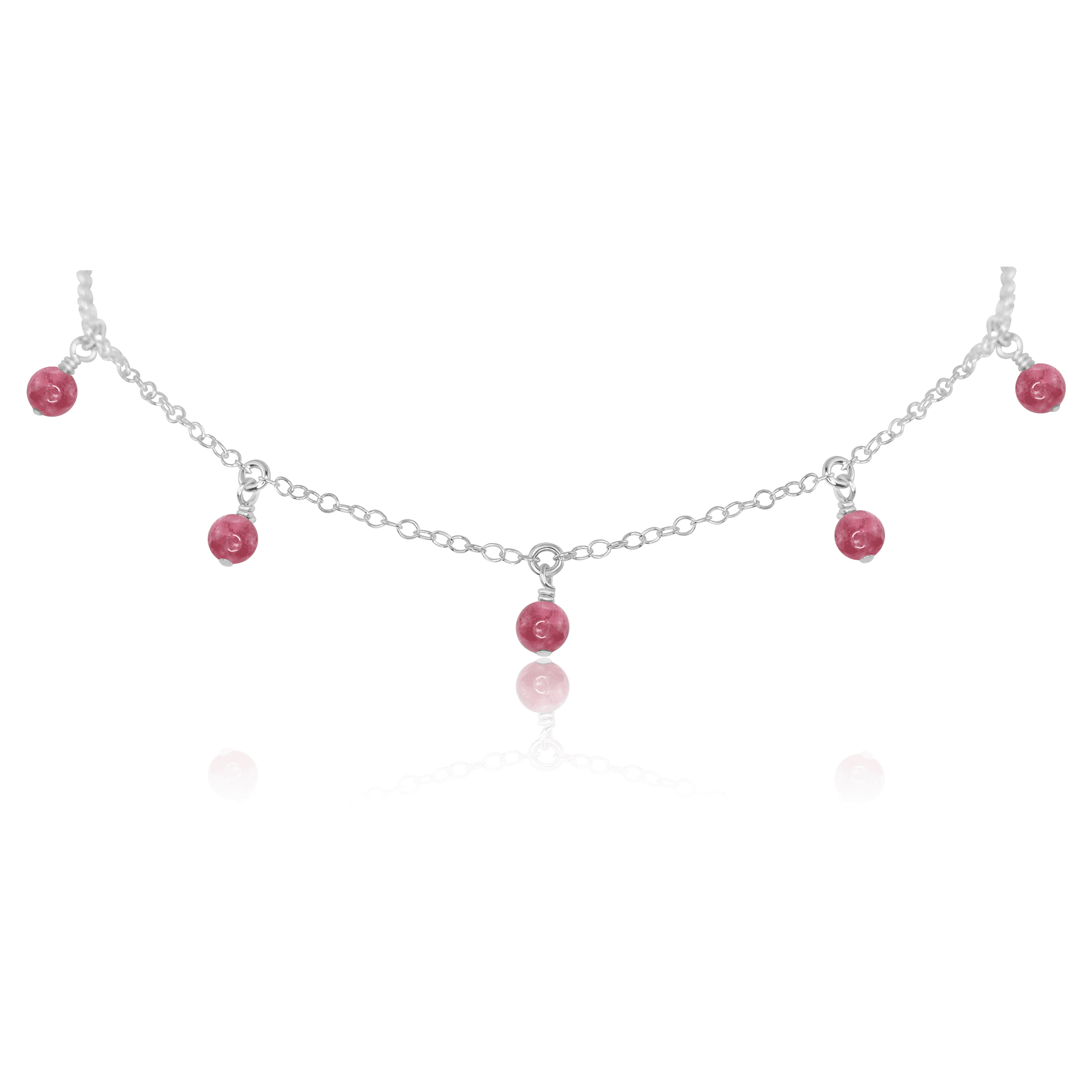 Pink Tourmaline Bead Drop Choker - Pink Tourmaline Bead Drop Choker - Sterling Silver - Luna Tide Handmade Crystal Jewellery