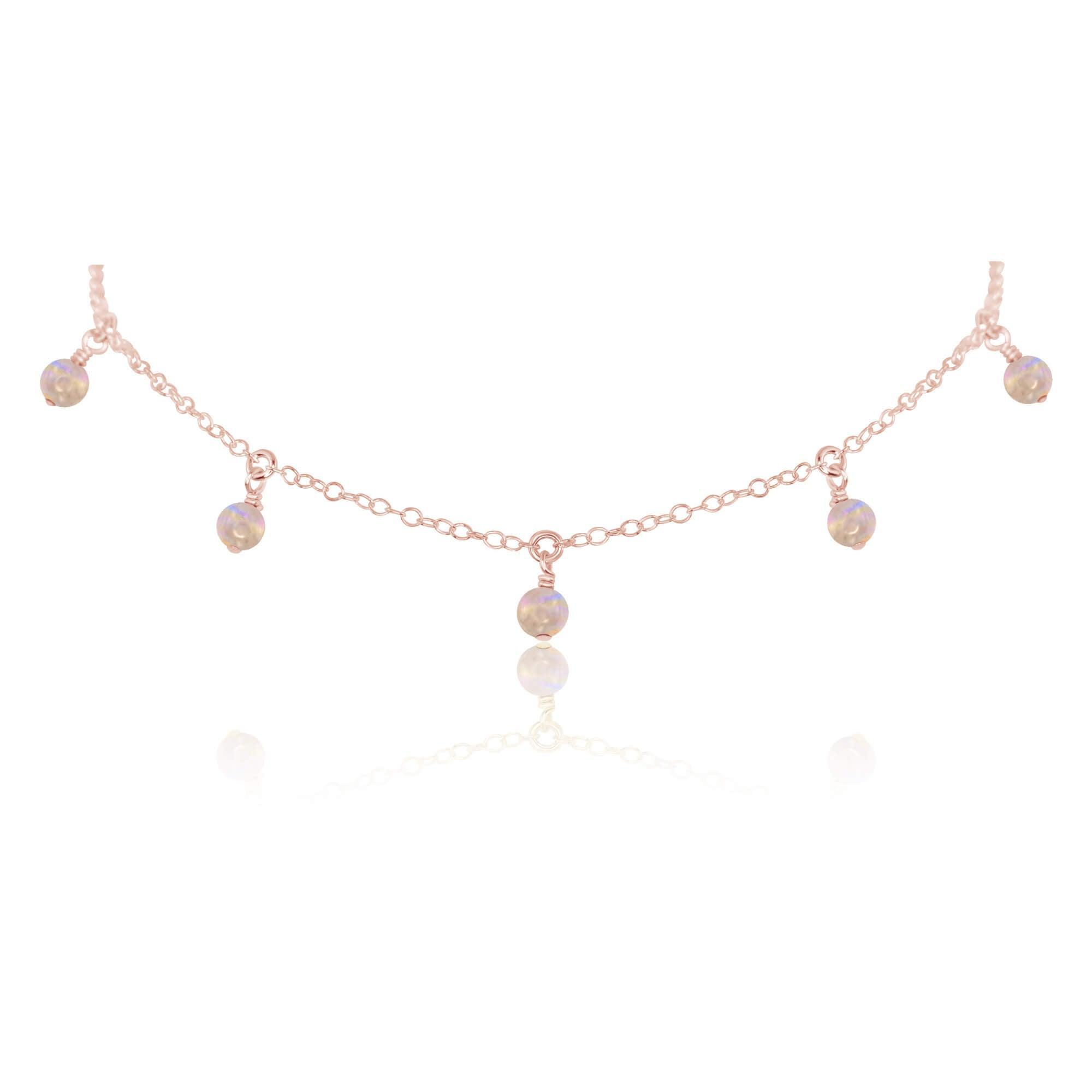 Rainbow Moonstone Bead Drop Choker - Rainbow Moonstone Bead Drop Choker - 14k Rose Gold Fill - Luna Tide Handmade Crystal Jewellery