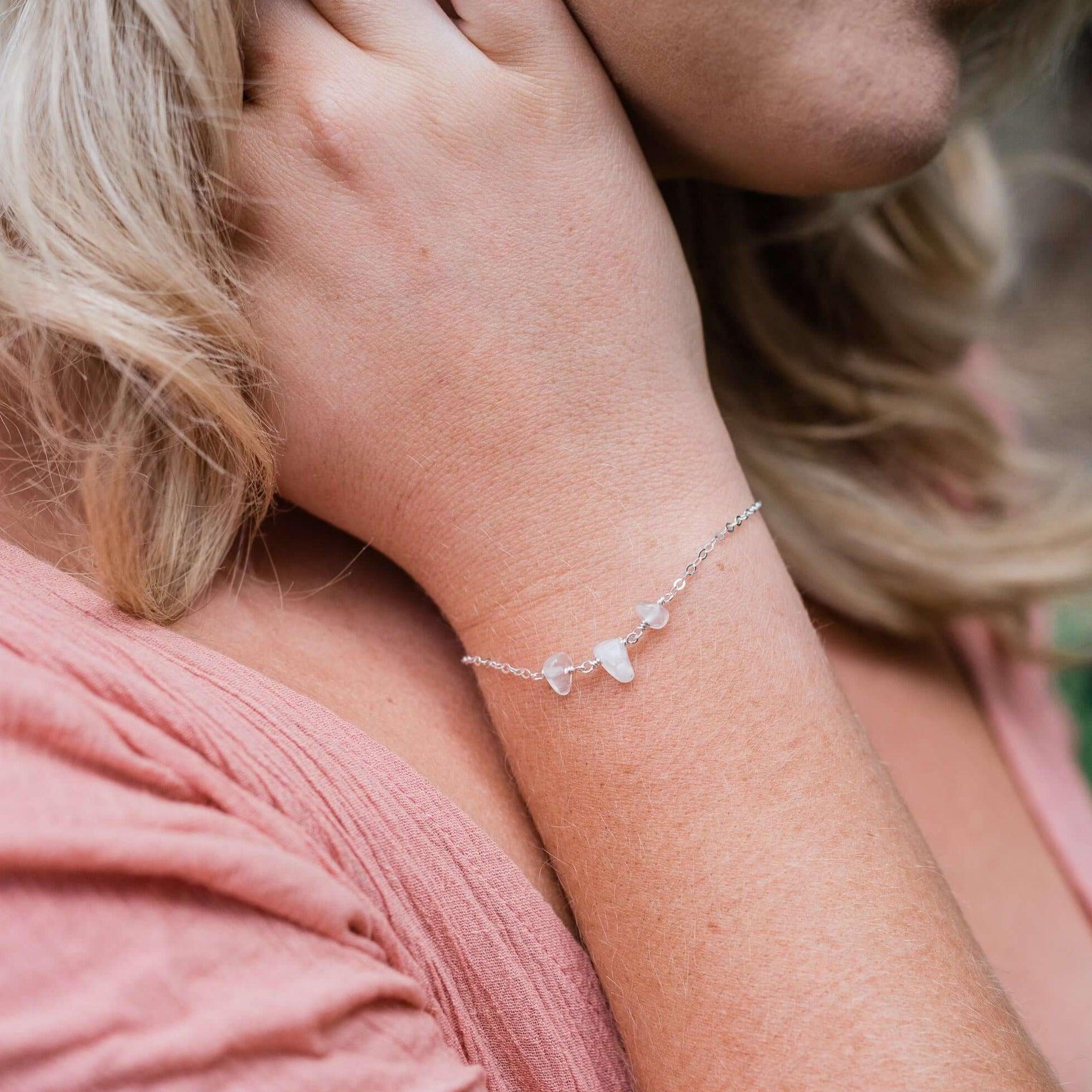 Rainbow Moonstone Beaded Chain Bracelet - Rainbow Moonstone Beaded Chain Bracelet - 14k Gold Fill - Luna Tide Handmade Crystal Jewellery