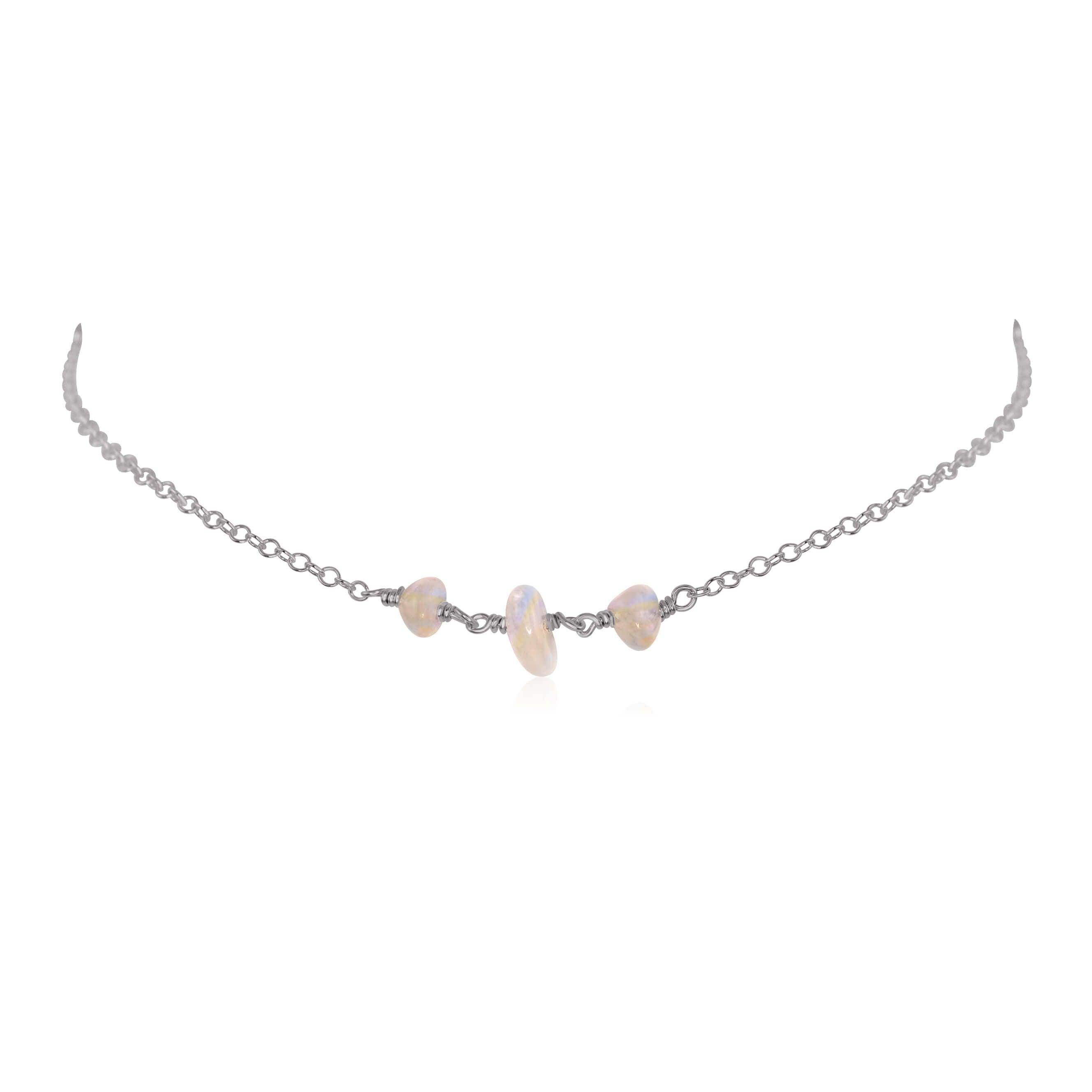 Rainbow Moonstone Beaded Chain Choker Necklace - Rainbow Moonstone Beaded Chain Choker Necklace - Stainless Steel - Luna Tide Handmade Crystal Jewellery