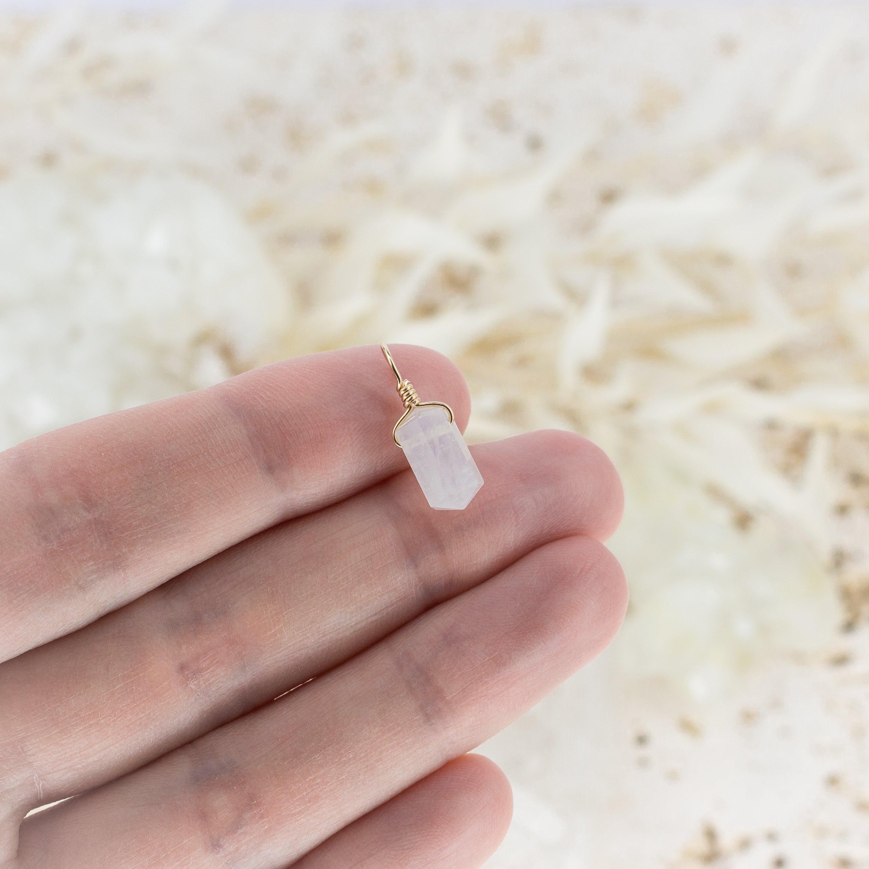 Rainbow Moonstone Mini Double Terminated Crystal Point Pendant - Rainbow Moonstone Mini Double Terminated Crystal Point Pendant - 14k Gold Fill - Luna Tide Handmade Crystal Jewellery