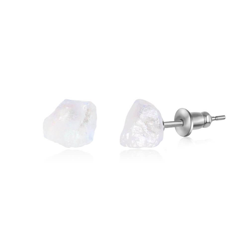 Custom Raw Crystal Gemstone Stud Earrings - Custom Raw Crystal Gemstone Stud Earrings - Sterling Silver / Rainbow Moonstone for June - Luna Tide Handmade Crystal Jewellery