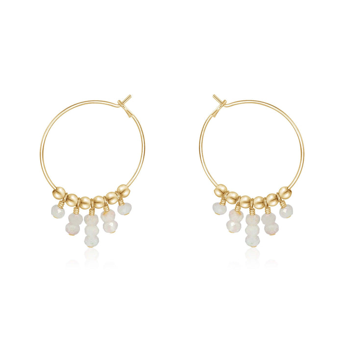 Rainbow Moonstone Statement Hoop Earrings - Rainbow Moonstone Statement Hoop Earrings - 14k Gold Fill - Luna Tide Handmade Crystal Jewellery