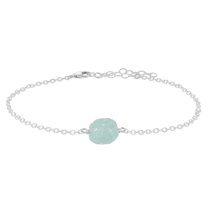Raw Aquamarine Crystal Nugget Anklet - Raw Aquamarine Crystal Nugget Anklet - Sterling Silver - Luna Tide Handmade Crystal Jewellery