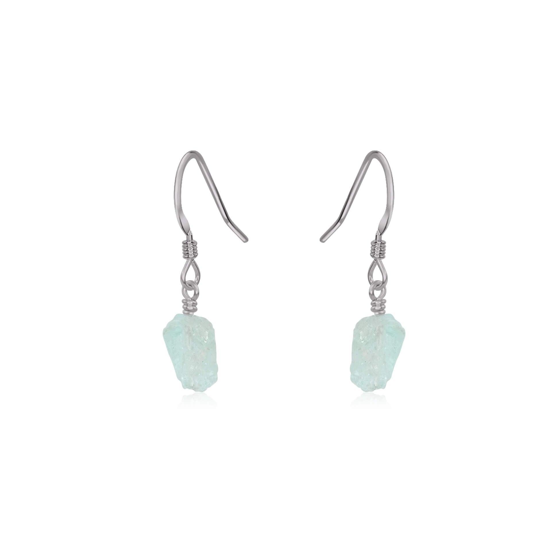 Raw Blue Aquamarine Crystal Dangle Drop Earrings - Raw Blue Aquamarine Crystal Dangle Drop Earrings - Stainless Steel - Luna Tide Handmade Crystal Jewellery