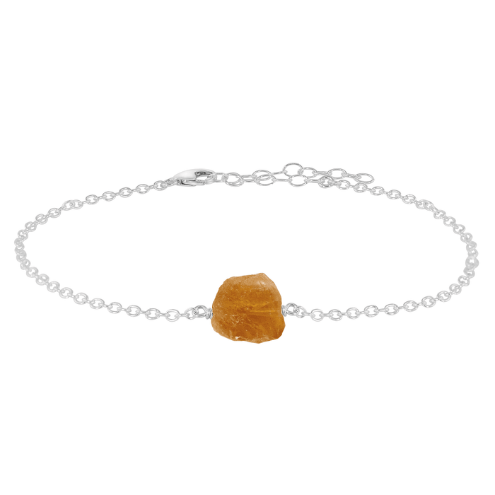 Raw Citrine Crystal Nugget Anklet - Raw Citrine Crystal Nugget Anklet - Sterling Silver - Luna Tide Handmade Crystal Jewellery