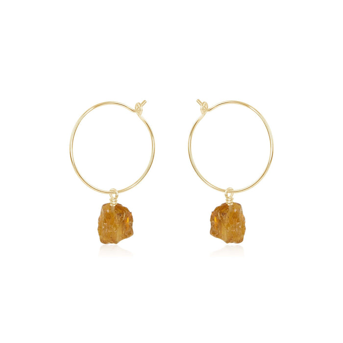 Raw Citrine Gemstone Dangle Hoop Earrings - Raw Citrine Gemstone Dangle Hoop Earrings - 14k Gold Fill - Luna Tide Handmade Crystal Jewellery