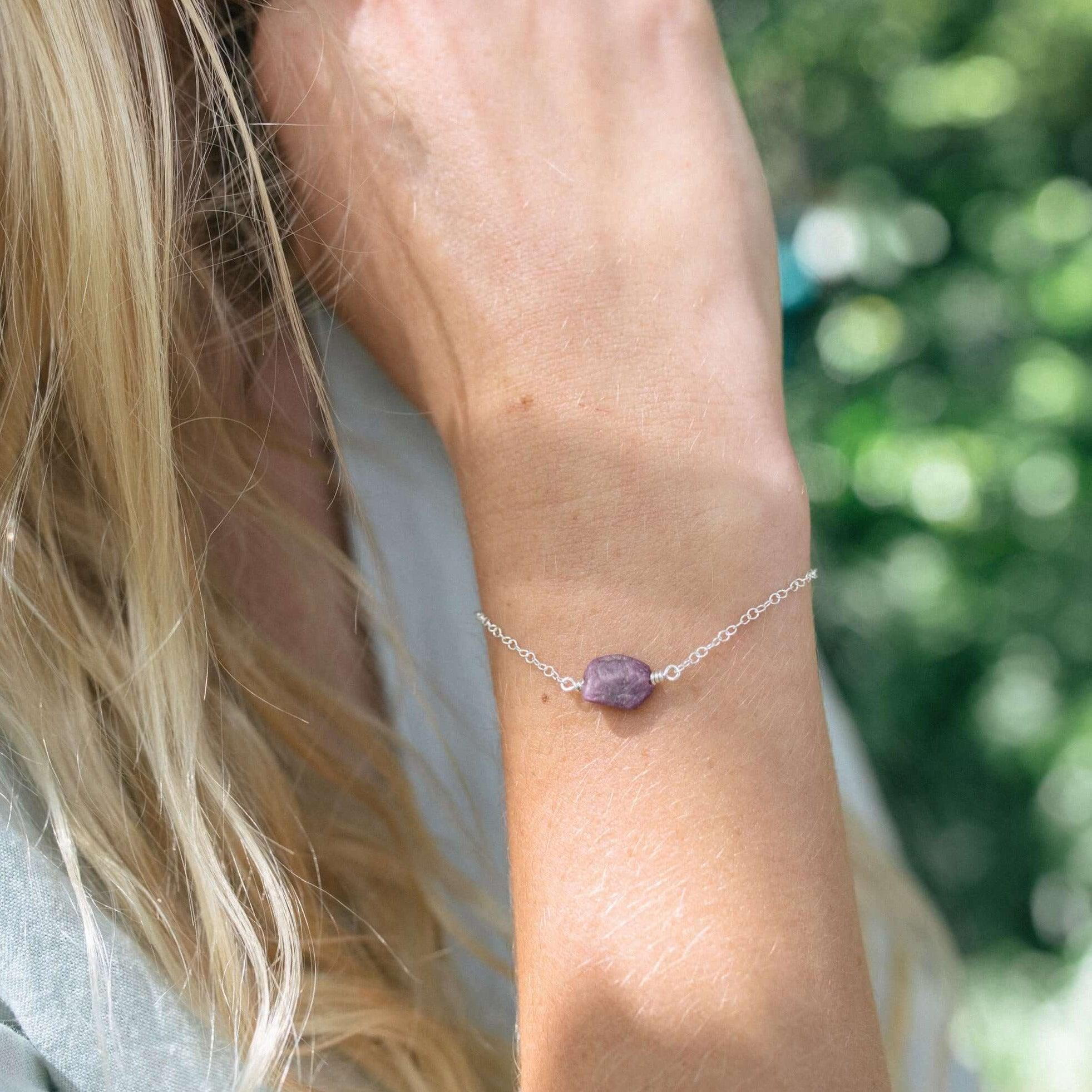 Raw Earth Red Ruby Crystal Nugget Bracelet - Raw Earth Red Ruby Crystal Nugget Bracelet - 14k Gold Fill - Luna Tide Handmade Crystal Jewellery