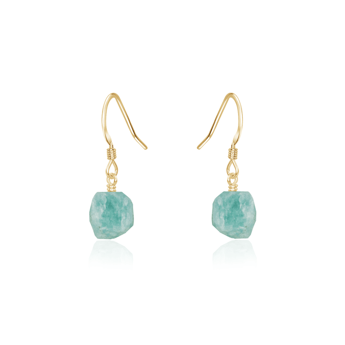 Raw Green Amazonite Crystal Dangle Drop Earrings - Raw Green Amazonite Crystal Dangle Drop Earrings - 14k Gold Fill - Luna Tide Handmade Crystal Jewellery