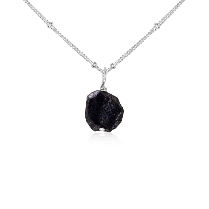 Raw Obsidian Natural Crystal Pendant Necklace - Raw Obsidian Natural Crystal Pendant Necklace - Sterling Silver / Satellite - Luna Tide Handmade Crystal Jewellery