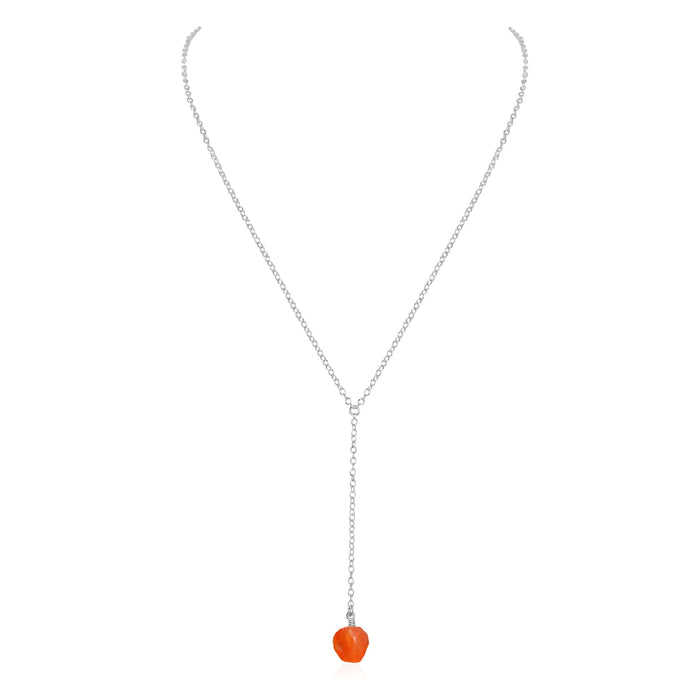 Raw Orange Carnelian Crystal Lariat Necklace - Raw Orange Carnelian Crystal Lariat Necklace - Sterling Silver - Luna Tide Handmade Crystal Jewellery