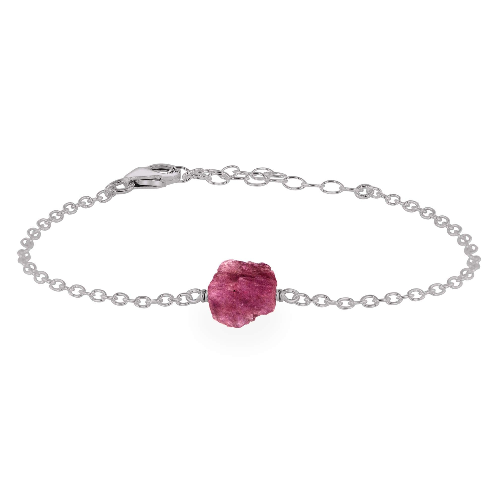 Raw Pink Tourmaline Crystal Nugget Bracelet - Raw Pink Tourmaline Crystal Nugget Bracelet - Stainless Steel - Luna Tide Handmade Crystal Jewellery