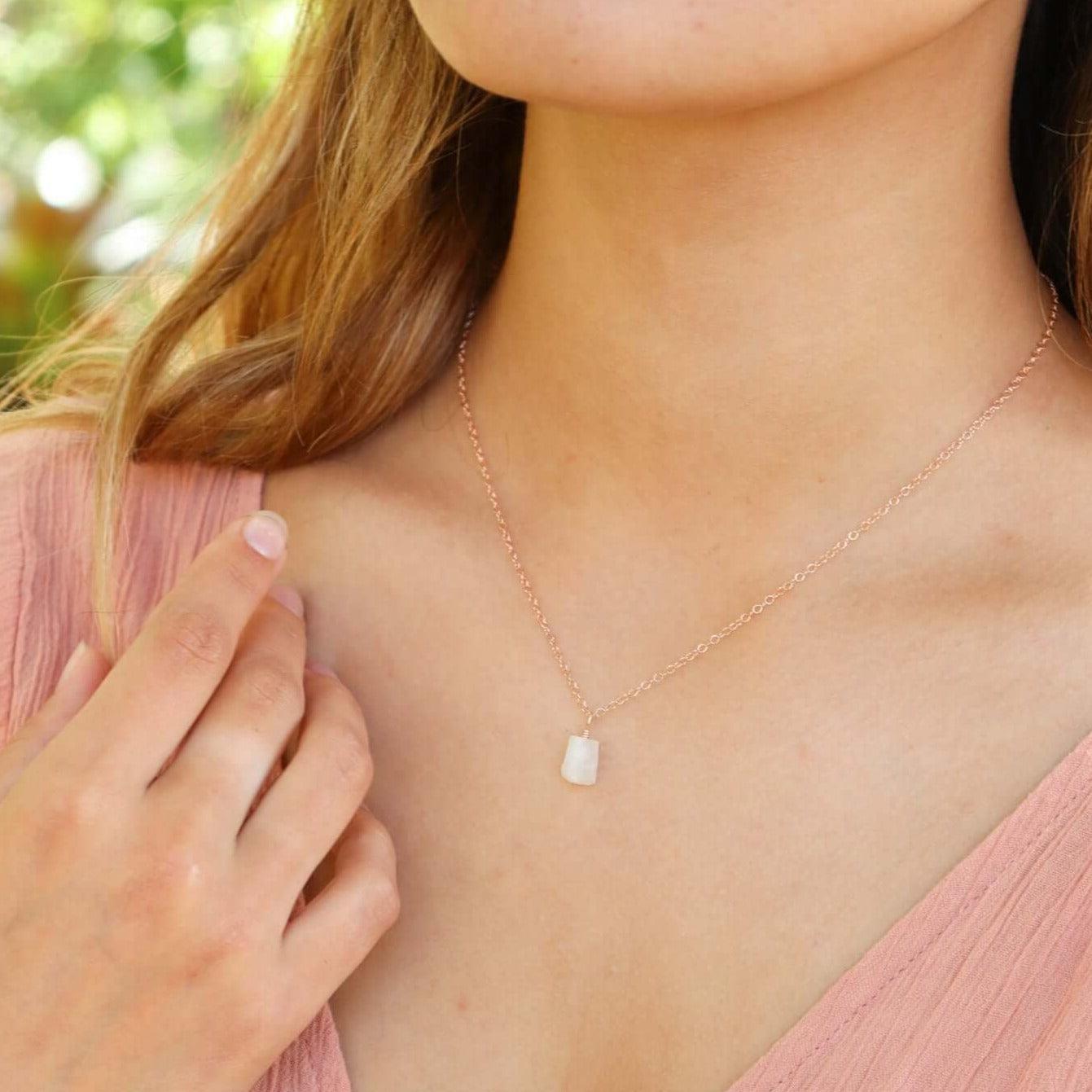 Raw Rainbow Moonstone Natural Crystal Pendant Necklace - Raw Rainbow Moonstone Natural Crystal Pendant Necklace - 14k Gold Fill / Satellite - Luna Tide Handmade Crystal Jewellery