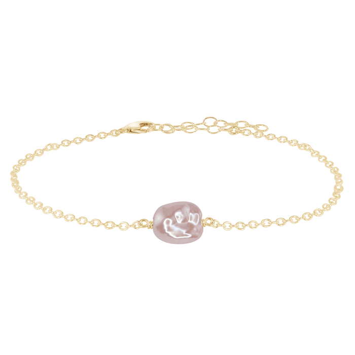 Raw White Freshwater Pearl Crystal Nugget Anklet - Raw White Freshwater Pearl Crystal Nugget Anklet - 14k Gold Fill - Luna Tide Handmade Crystal Jewellery