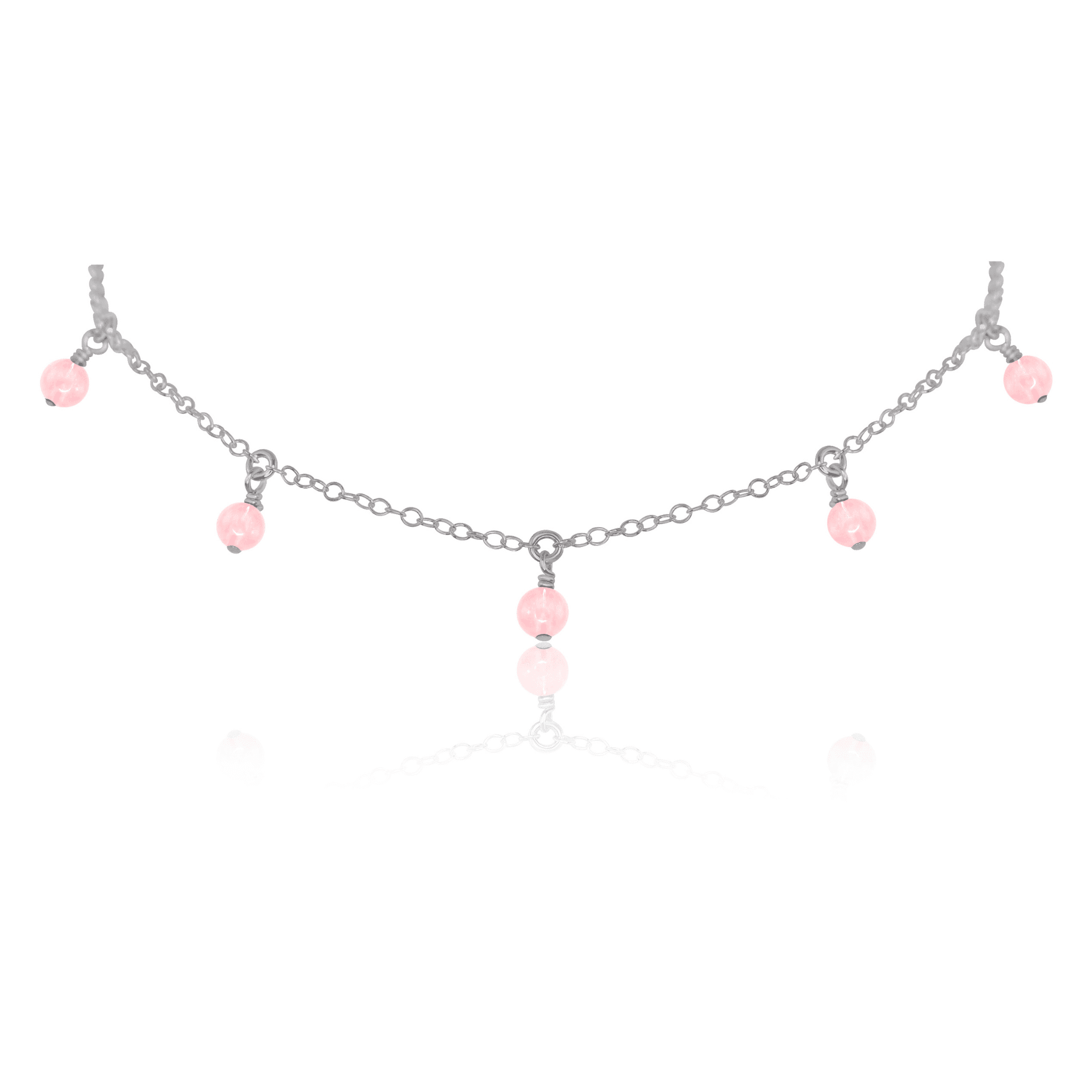 Rose Quartz Bead Drop Choker - Rose Quartz Bead Drop Choker - Stainless Steel - Luna Tide Handmade Crystal Jewellery