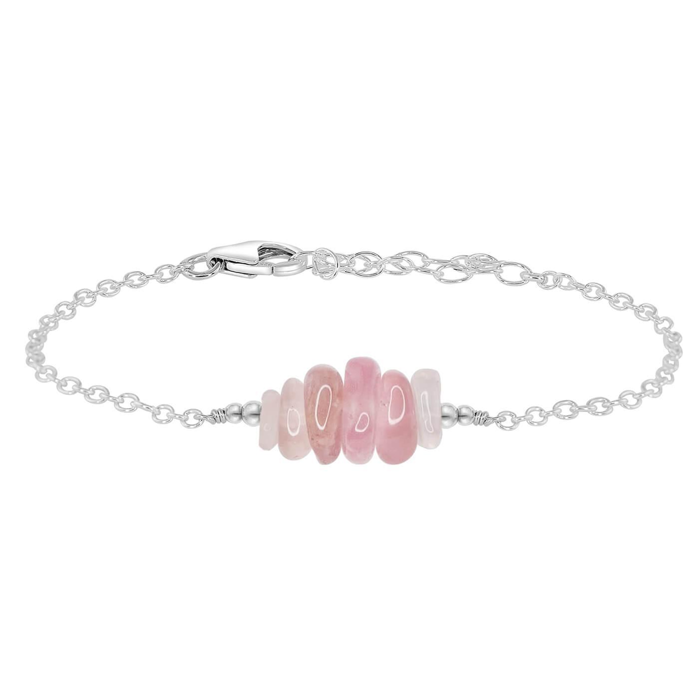Rose quartz Chip Bead Bar Bracelet - Rose quartz Chip Bead Bar Bracelet - Sterling Silver - Luna Tide Handmade Crystal Jewellery