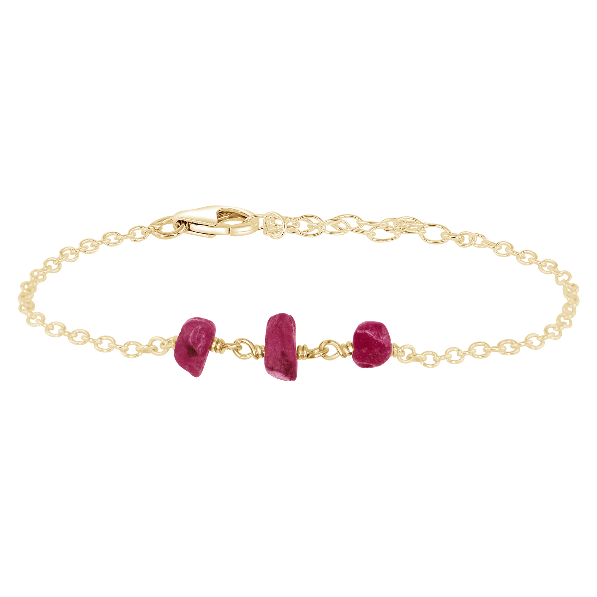 Ruby Beaded Chain Bracelet - Ruby Beaded Chain Bracelet - 14k Gold Fill - Luna Tide Handmade Crystal Jewellery