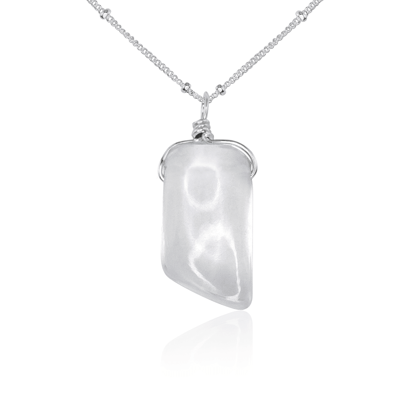 Small Smooth Crystal Quartz Gentle Point Crystal Pendant Necklace - Small Smooth Crystal Quartz Gentle Point Crystal Pendant Necklace - Sterling Silver / Satellite - Luna Tide Handmade Crystal Jewellery