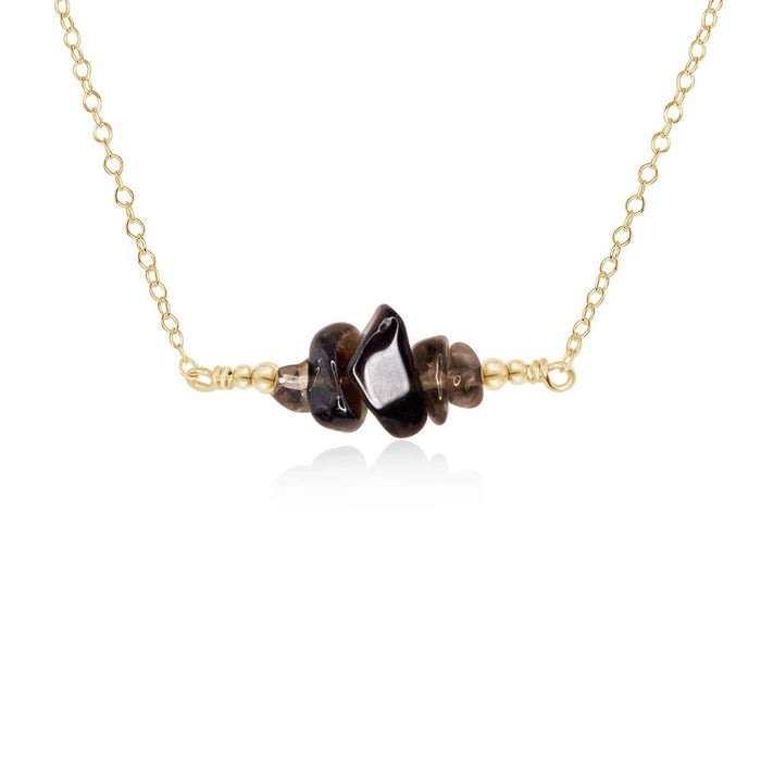 Smoky Quartz Chip Bead Bar Necklace - Smoky Quartz Chip Bead Bar Necklace - 14k Gold Fill - Luna Tide Handmade Crystal Jewellery