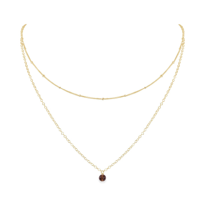 Smoky Quartz Gemstone Chain Layered Choker Necklace - Smoky Quartz Gemstone Chain Layered Choker Necklace - 14k Gold Fill - Luna Tide Handmade Crystal Jewellery