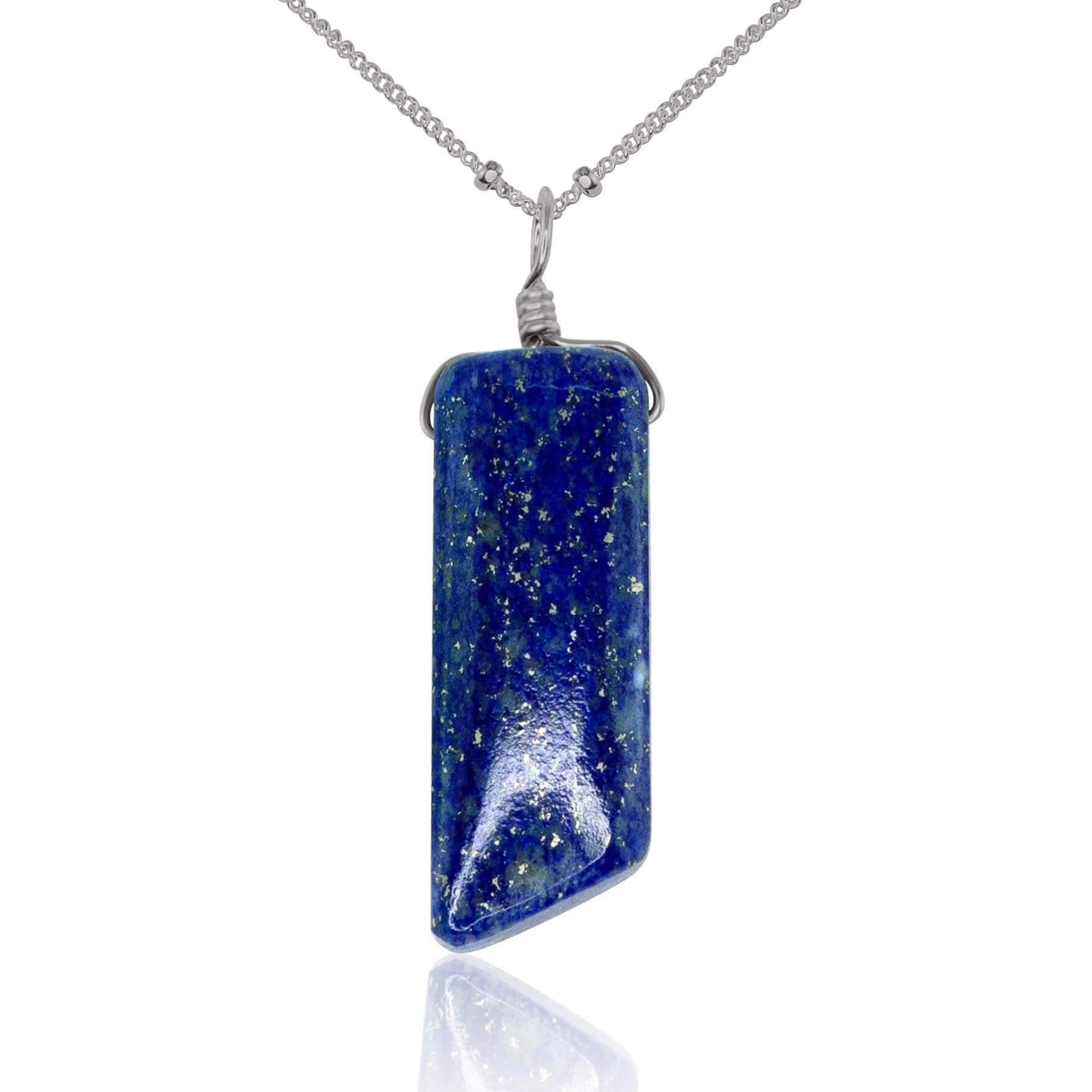 Smooth Blue Lapis Lazuli Natural Point Crystal Necklace - Smooth Blue Lapis Lazuli Natural Point Crystal Necklace - Stainless Steel / Satellite - Luna Tide Handmade Crystal Jewellery