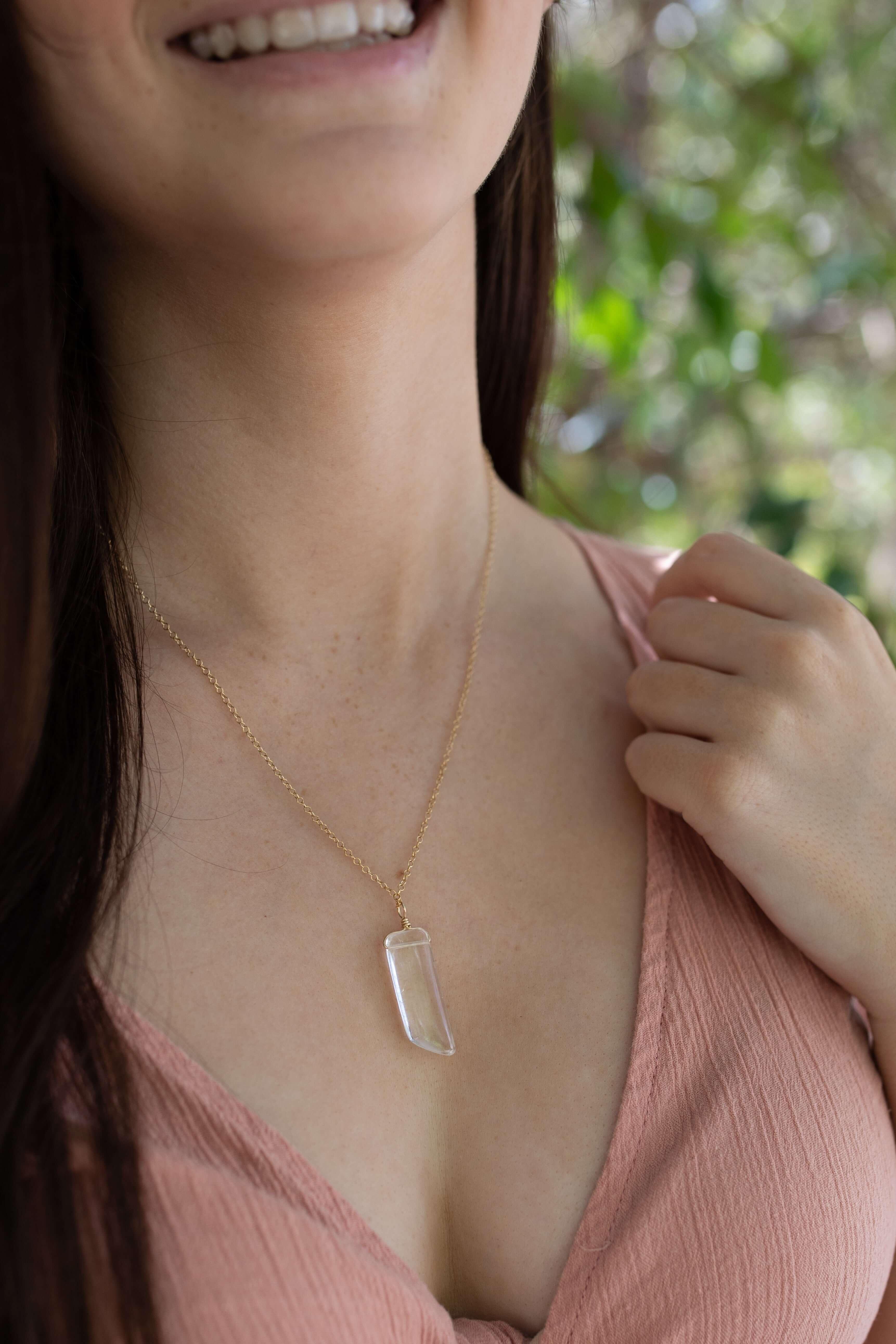 Smooth Crystal Quartz Natural Point Crystal Necklace - Smooth Crystal Quartz Natural Point Crystal Necklace - 14k Gold Fill / Cable - Luna Tide Handmade Crystal Jewellery