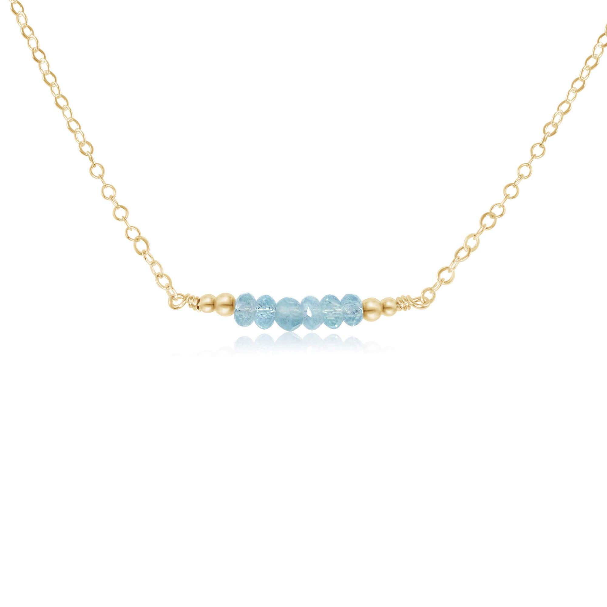 Sparkling Blue Aquamarine Faceted Bead Bar Necklace - Sparkling Blue Aquamarine Faceted Bead Bar Necklace - 14k Gold Fill - Luna Tide Handmade Crystal Jewellery