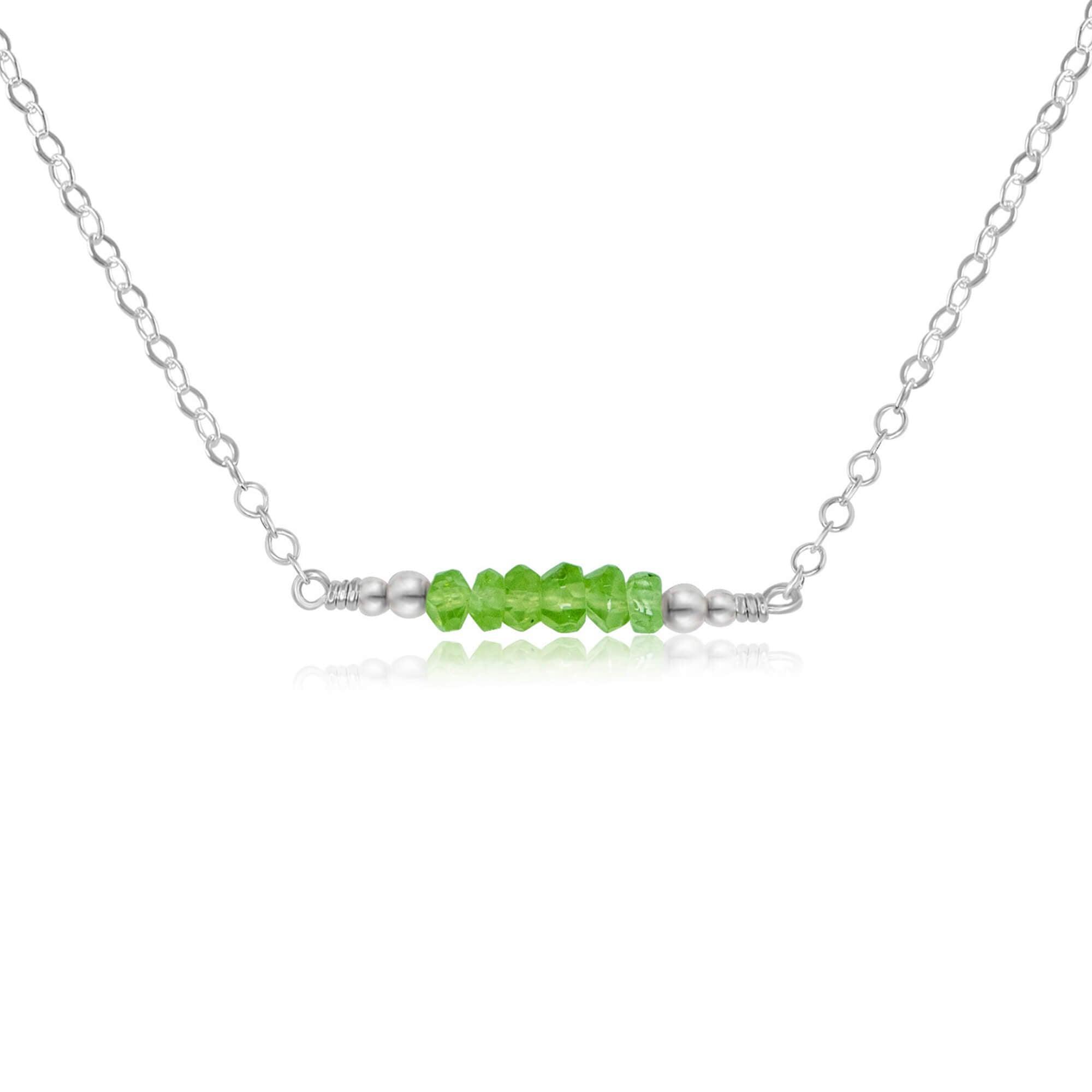 Sparkling Green Peridot Faceted Bead Bar Necklace - Sparkling Green Peridot Faceted Bead Bar Necklace - Sterling Silver - Luna Tide Handmade Crystal Jewellery