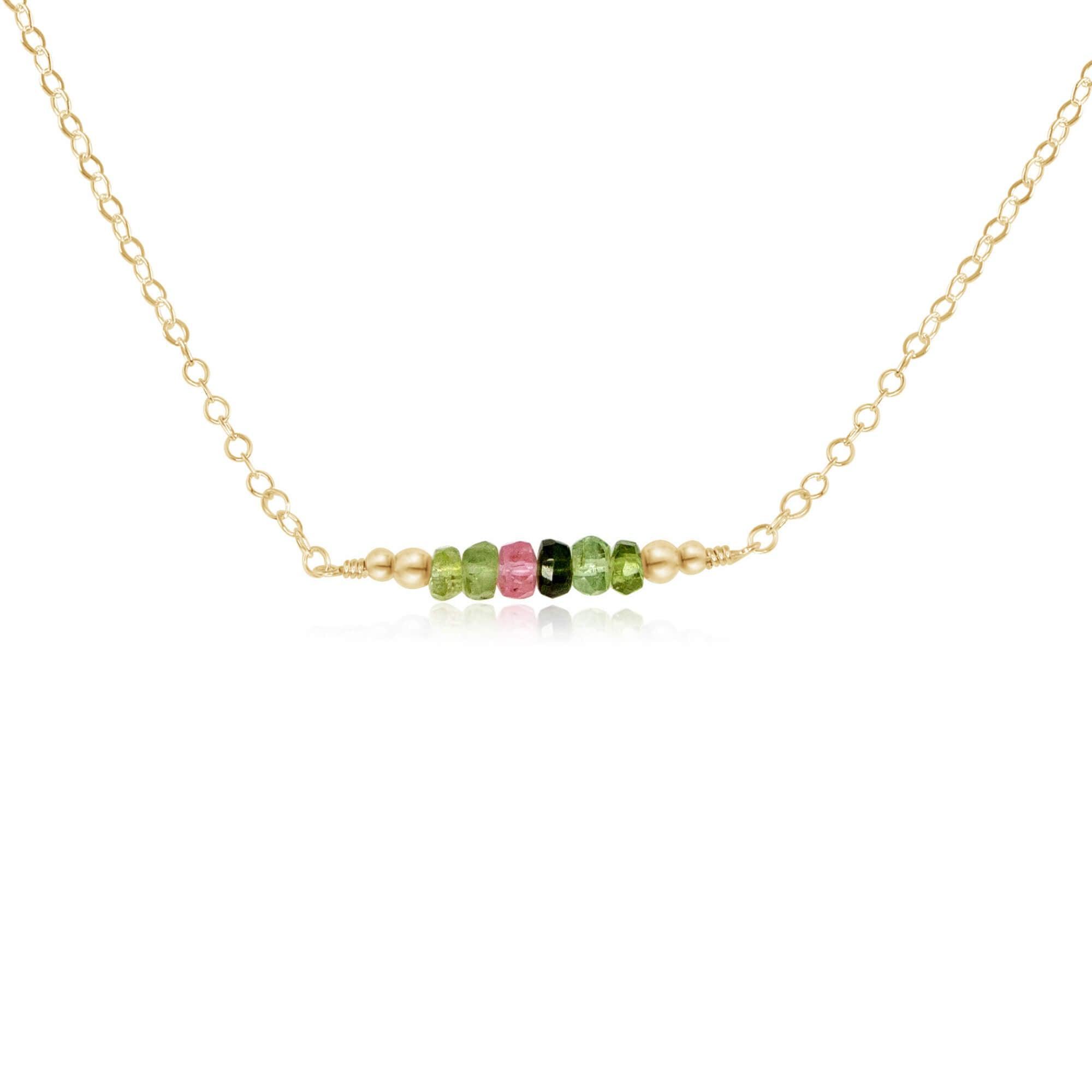 Sparkling Rainbow Tourmaline Faceted Bead Bar Necklace - Sparkling Rainbow Tourmaline Faceted Bead Bar Necklace - 14k Gold Fill - Luna Tide Handmade Crystal Jewellery