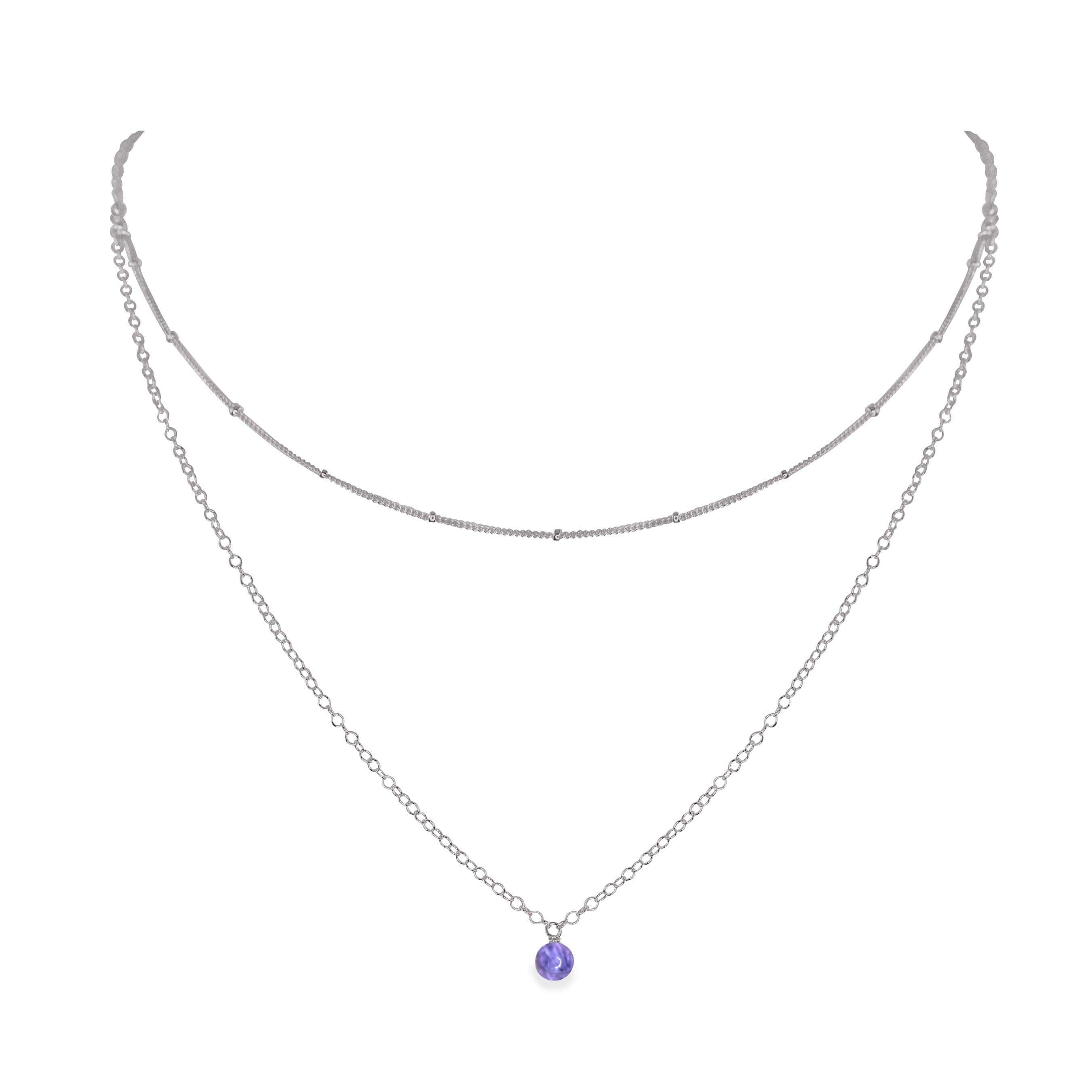Tanzanite Gemstone Chain Layered Choker Necklace - Tanzanite Gemstone Chain Layered Choker Necklace - Stainless Steel - Luna Tide Handmade Crystal Jewellery
