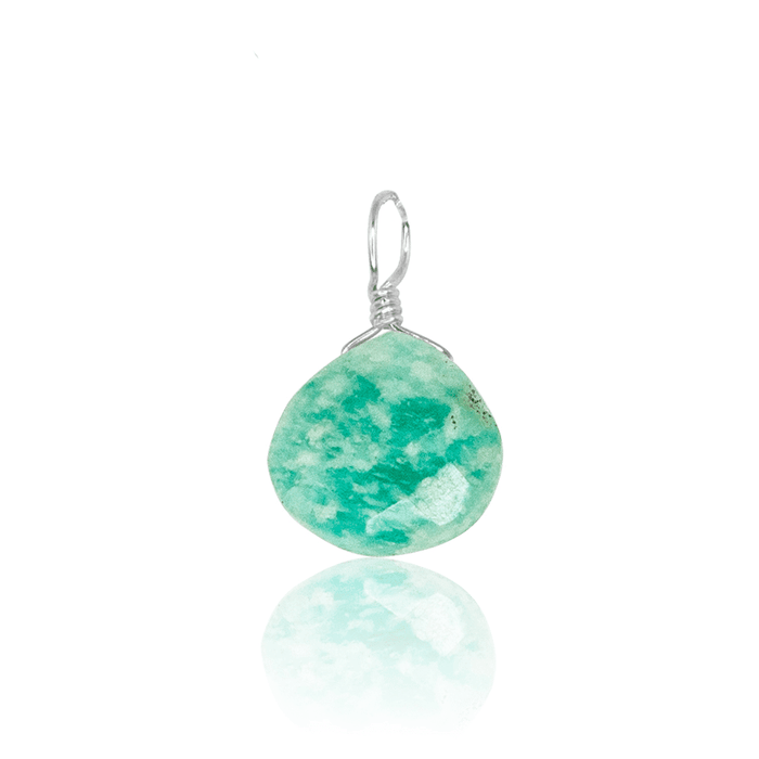 Tiny Amazonite Teardrop Gemstone Pendant - Tiny Amazonite Teardrop Gemstone Pendant - Sterling Silver - Luna Tide Handmade Crystal Jewellery