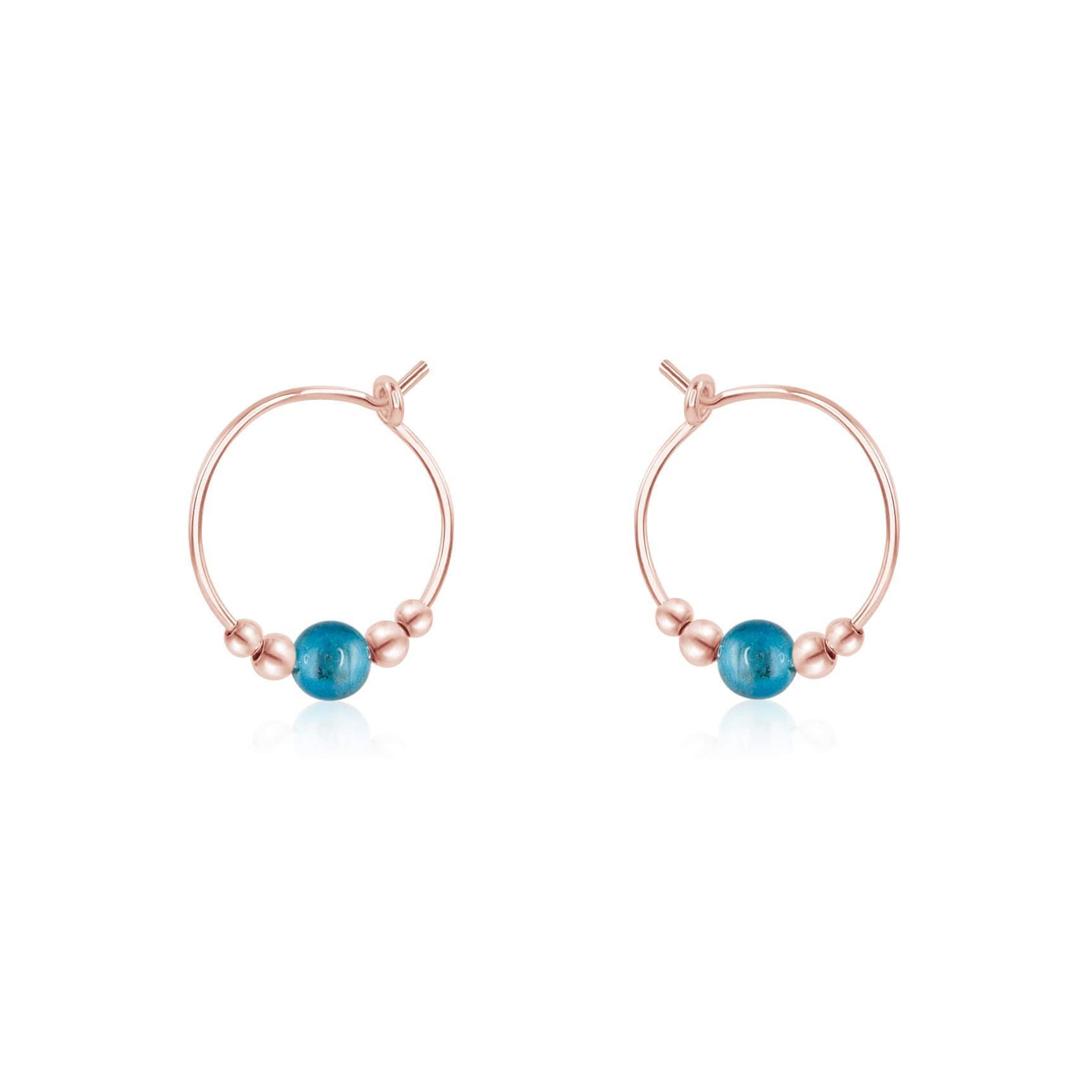 Tiny Blue Apatite Bead Hoop Earrings - Tiny Blue Apatite Bead Hoop Earrings - 14k Rose Gold Fill - Luna Tide Handmade Crystal Jewellery