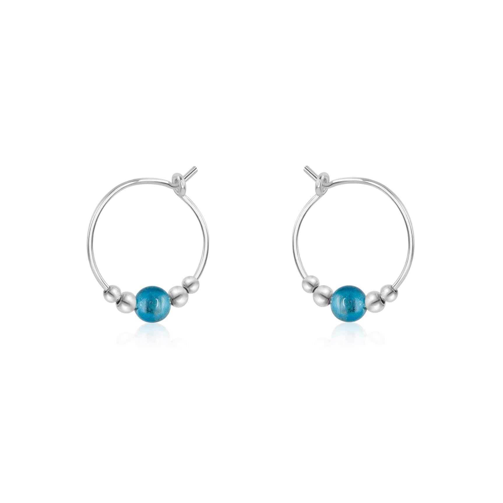 Tiny Blue Apatite Bead Hoop Earrings - Tiny Blue Apatite Bead Hoop Earrings - Sterling Silver - Luna Tide Handmade Crystal Jewellery