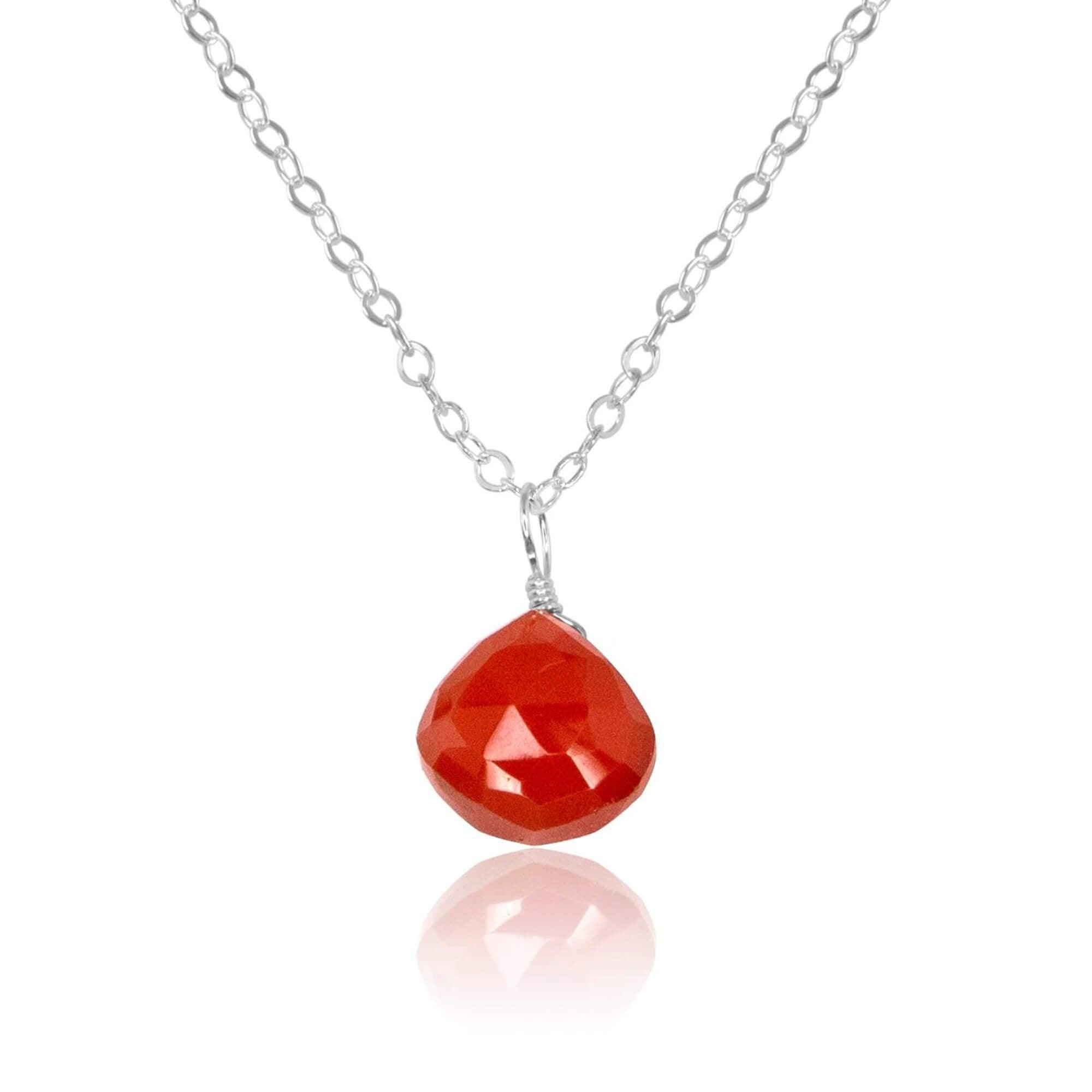 Tiny Carnelian Teardrop Crystal Necklace - Tiny Carnelian Teardrop Crystal Necklace - Sterling Silver / Cable - Luna Tide Handmade Crystal Jewellery