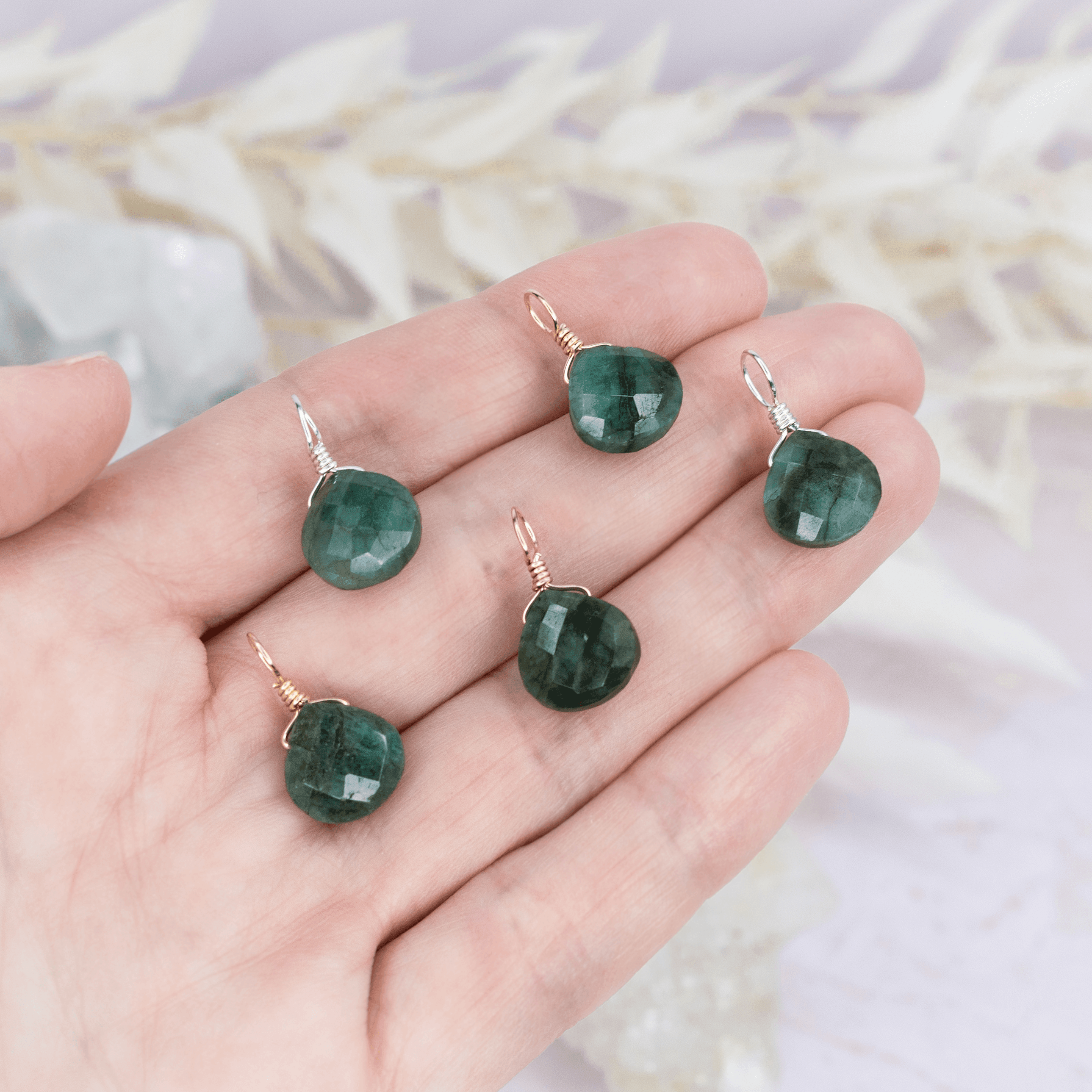 Tiny Emerald Teardrop Gemstone Pendant - Tiny Emerald Teardrop Gemstone Pendant - Sterling Silver - Luna Tide Handmade Crystal Jewellery