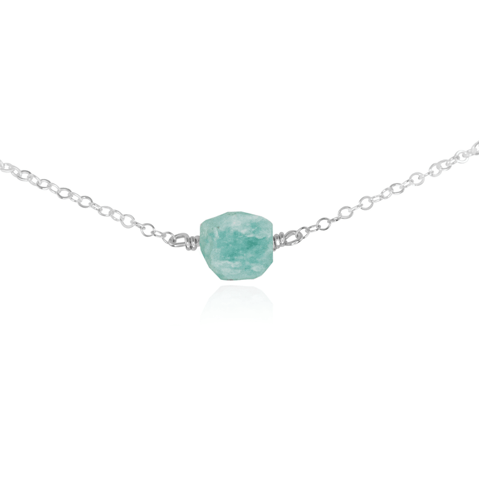 Tiny Raw Amazonite Crystal Nugget Choker - Tiny Raw Amazonite Crystal Nugget Choker - Sterling Silver - Luna Tide Handmade Crystal Jewellery