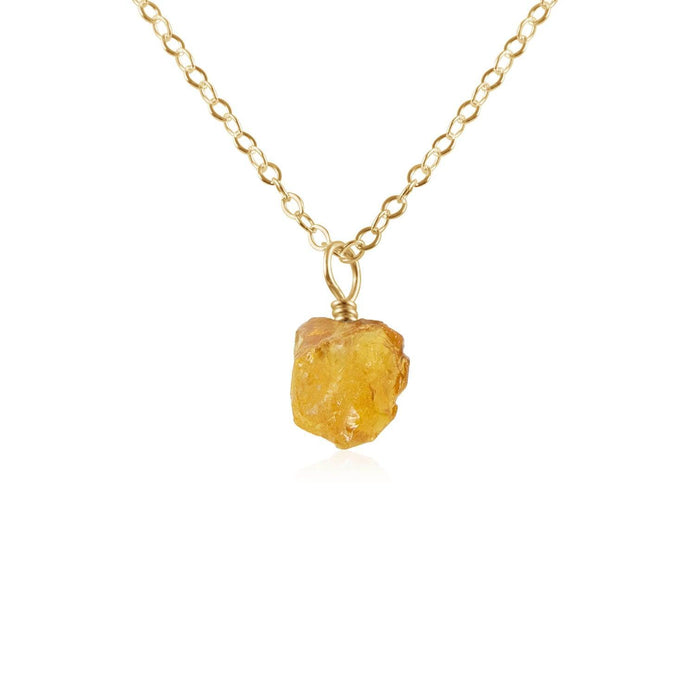 Tiny Raw Citrine Pendant Necklace - Tiny Raw Citrine Pendant Necklace - 14k Gold Fill / Cable - Luna Tide Handmade Crystal Jewellery