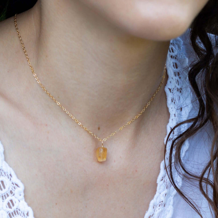 Tiny Raw Citrine Pendant Necklace - Tiny Raw Citrine Pendant Necklace - 14k Gold Fill / Cable - Luna Tide Handmade Crystal Jewellery