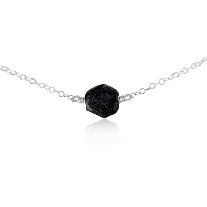 Tiny Raw Obsidian Crystal Nugget Choker - Tiny Raw Obsidian Crystal Nugget Choker - Sterling Silver - Luna Tide Handmade Crystal Jewellery