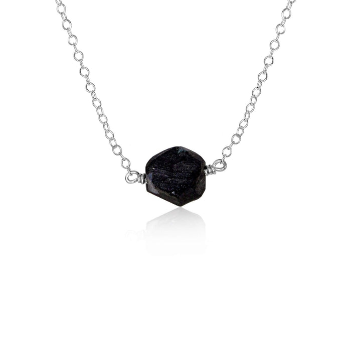 Tiny Raw Obsidian Crystal Nugget Necklace - Tiny Raw Obsidian Crystal Nugget Necklace - Sterling Silver - Luna Tide Handmade Crystal Jewellery
