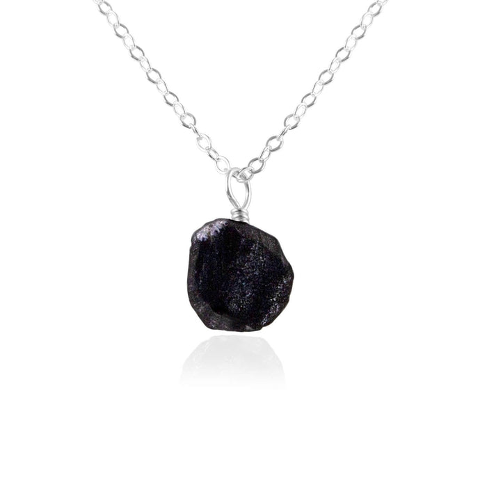 Tiny Raw Obsidian Pendant Necklace - Tiny Raw Obsidian Pendant Necklace - Sterling Silver / Cable - Luna Tide Handmade Crystal Jewellery
