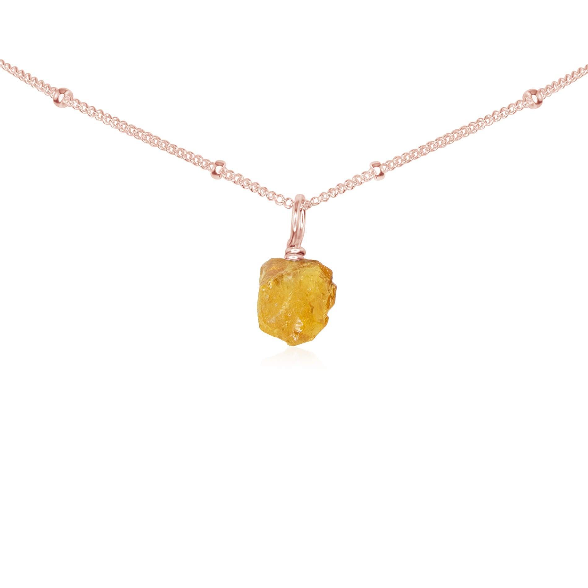 Tiny Rough Citrine Gemstone Pendant Choker - Tiny Rough Citrine Gemstone Pendant Choker - 14k Rose Gold Fill / Satellite - Luna Tide Handmade Crystal Jewellery