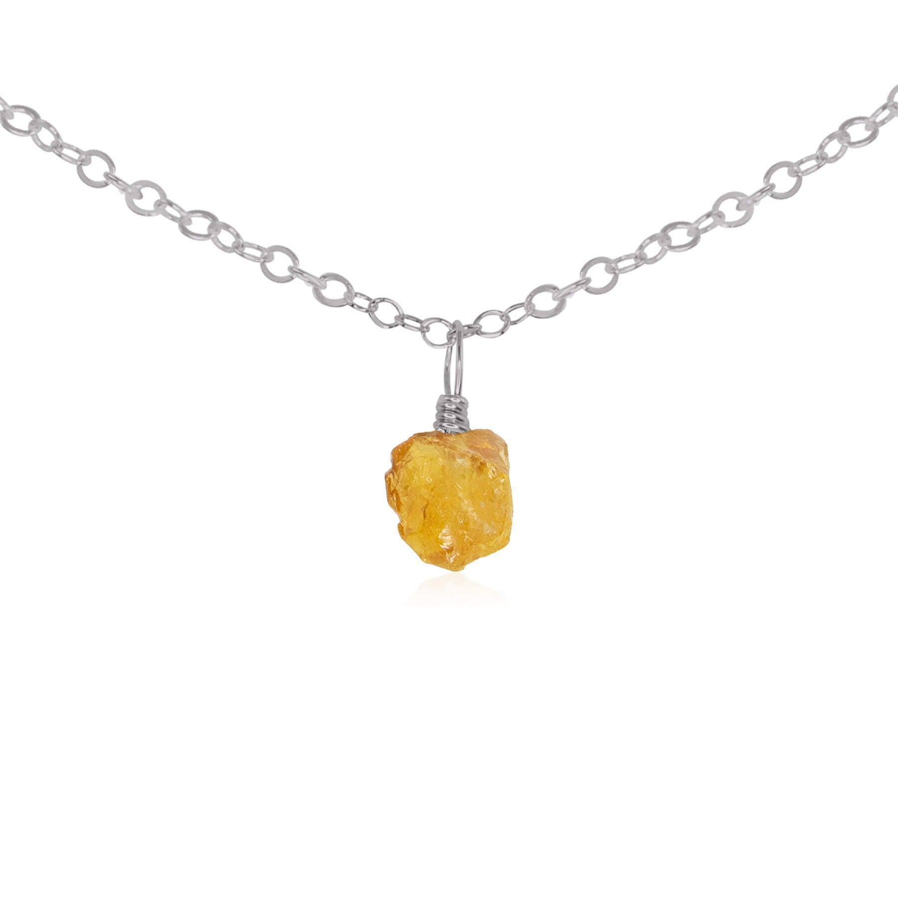 Tiny Rough Citrine Gemstone Pendant Choker - Tiny Rough Citrine Gemstone Pendant Choker - Stainless Steel / Cable - Luna Tide Handmade Crystal Jewellery
