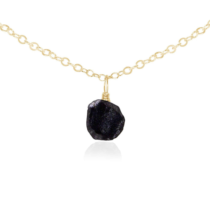 Tiny Rough Obsidian Gemstone Pendant Choker - Tiny Rough Obsidian Gemstone Pendant Choker - 14k Gold Fill / Cable - Luna Tide Handmade Crystal Jewellery