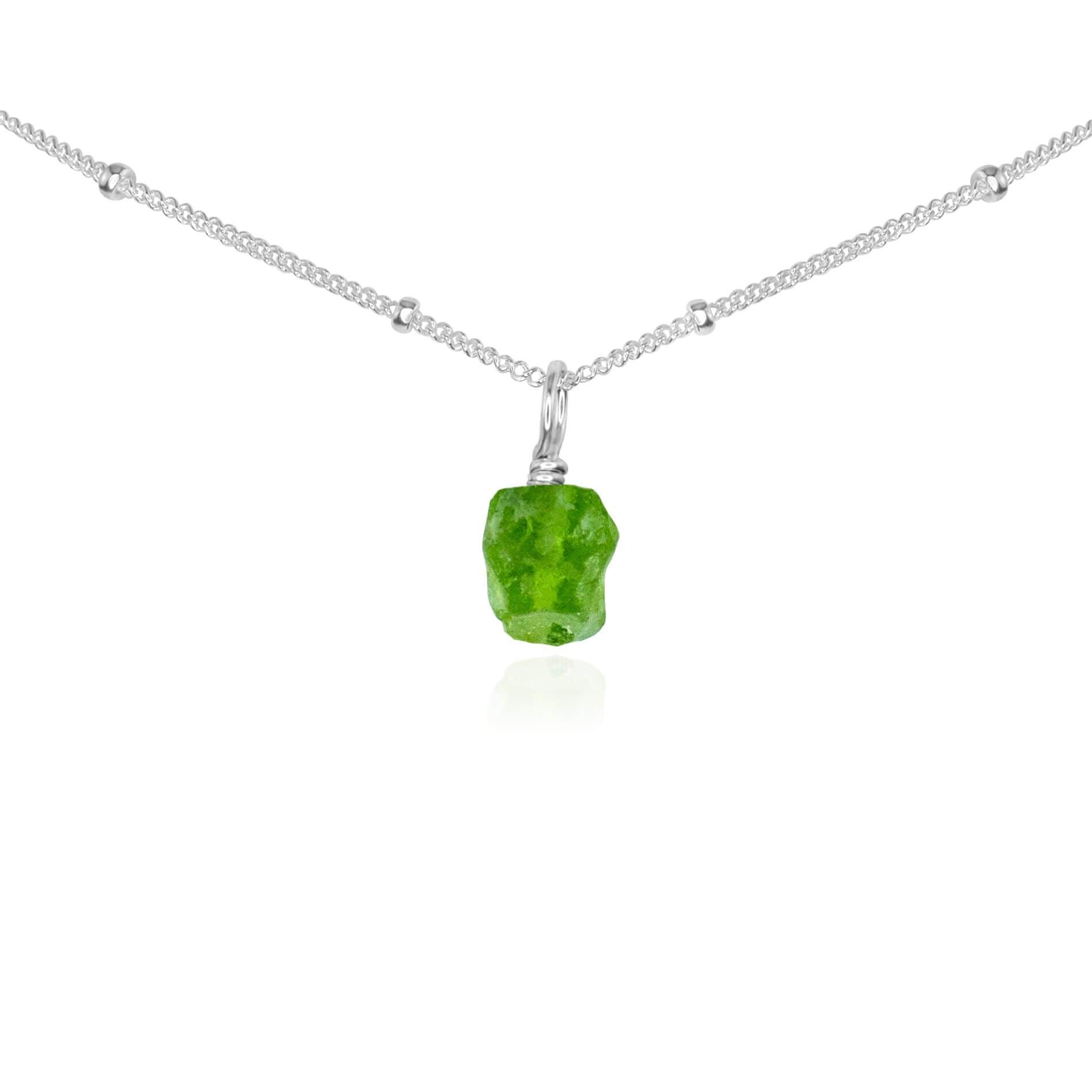 Tiny Rough Peridot Gemstone Pendant Choker - Tiny Rough Peridot Gemstone Pendant Choker - Sterling Silver / Satellite - Luna Tide Handmade Crystal Jewellery